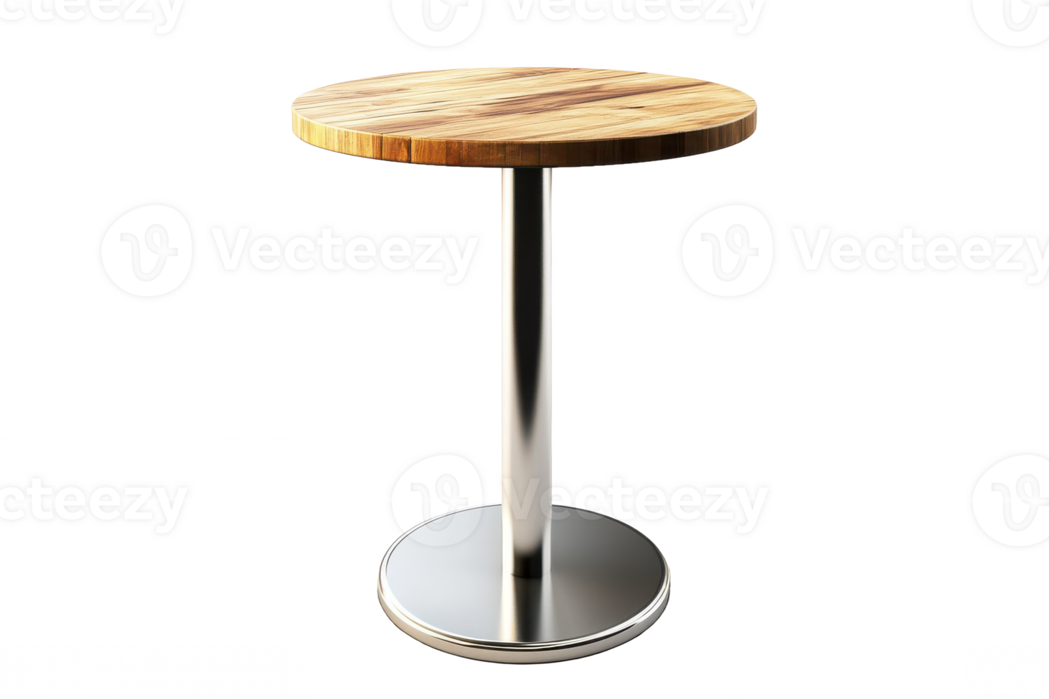 A wooden table with a metal base and a round top png