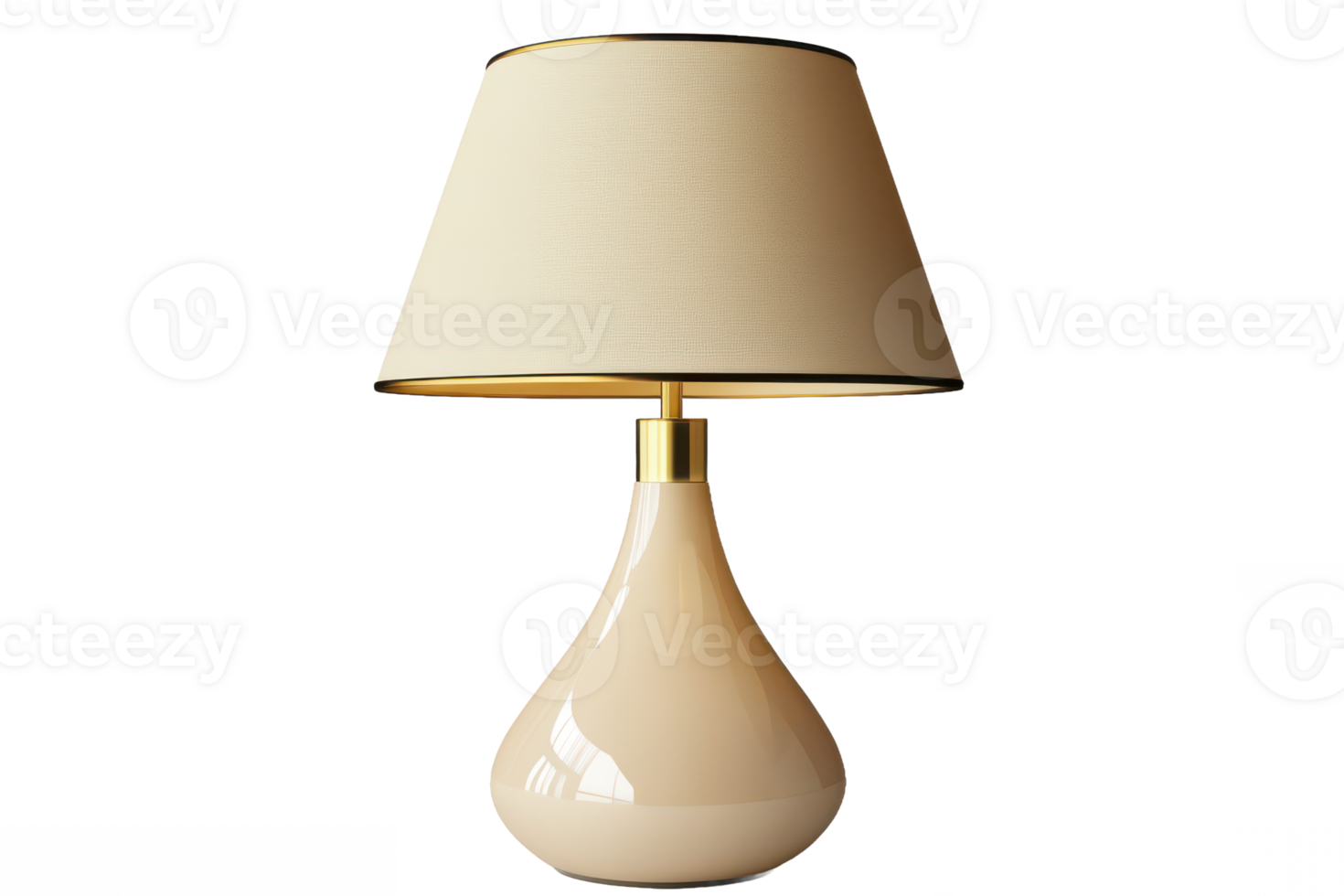 A table lamp with a beige shade and gold base png