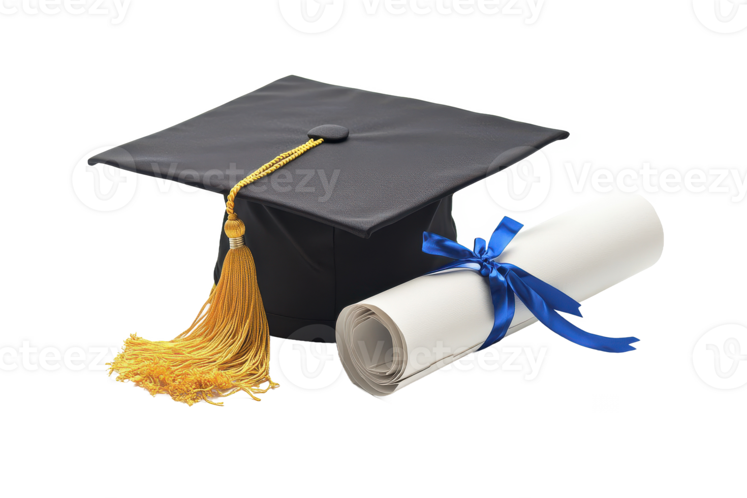 A graduation cap, diploma and tassel png
