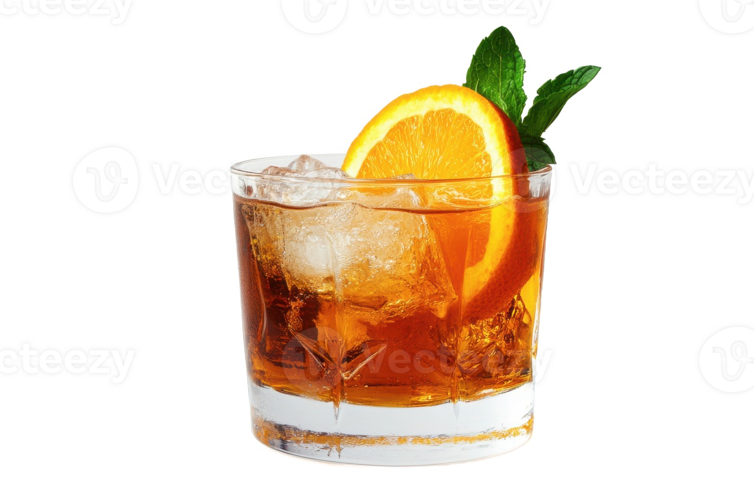 An orange and mint cocktail with ice png