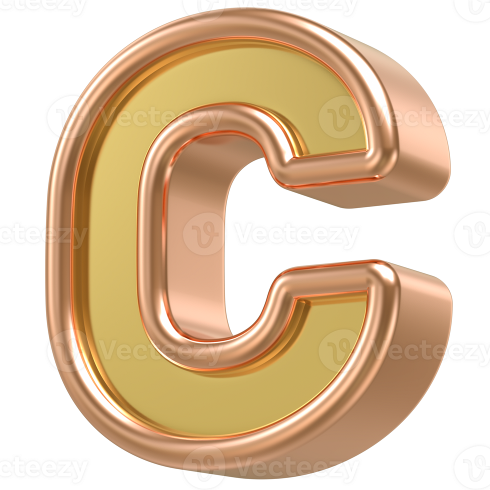 C Rose Gold With Gold Font 3D png