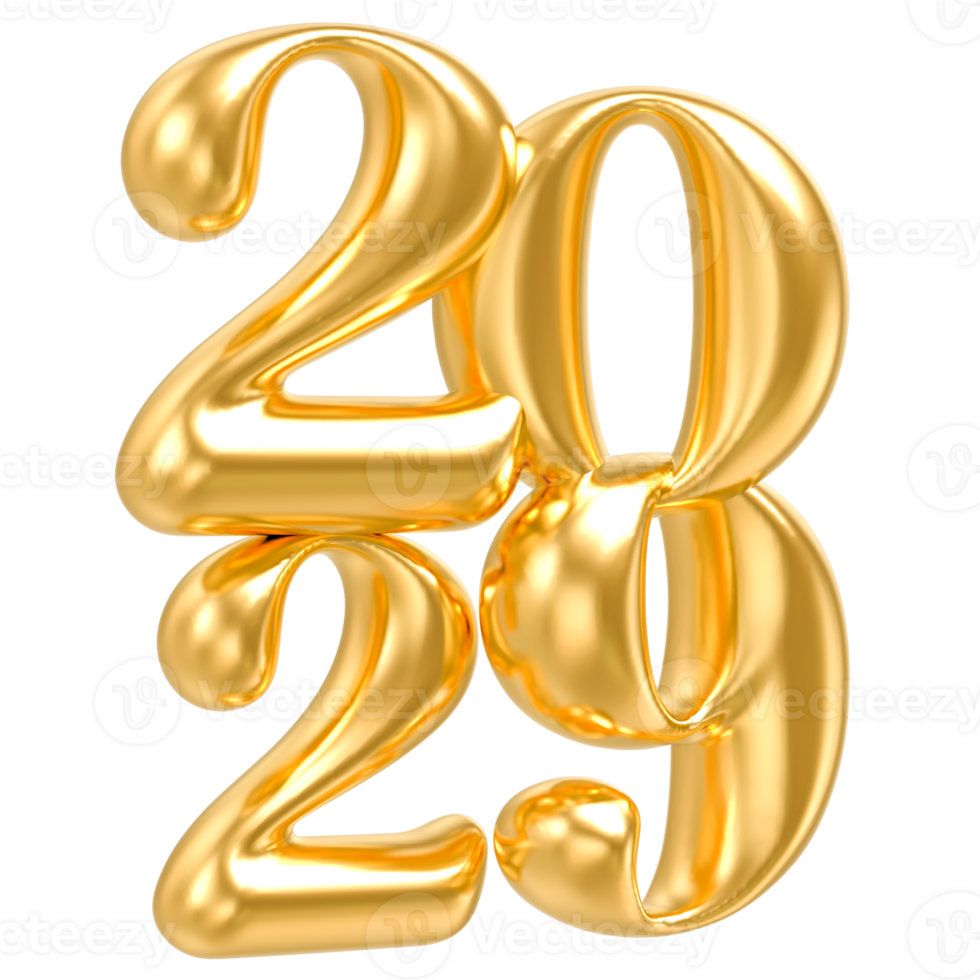 Happy New Year 2029 gold number balloons isolated png