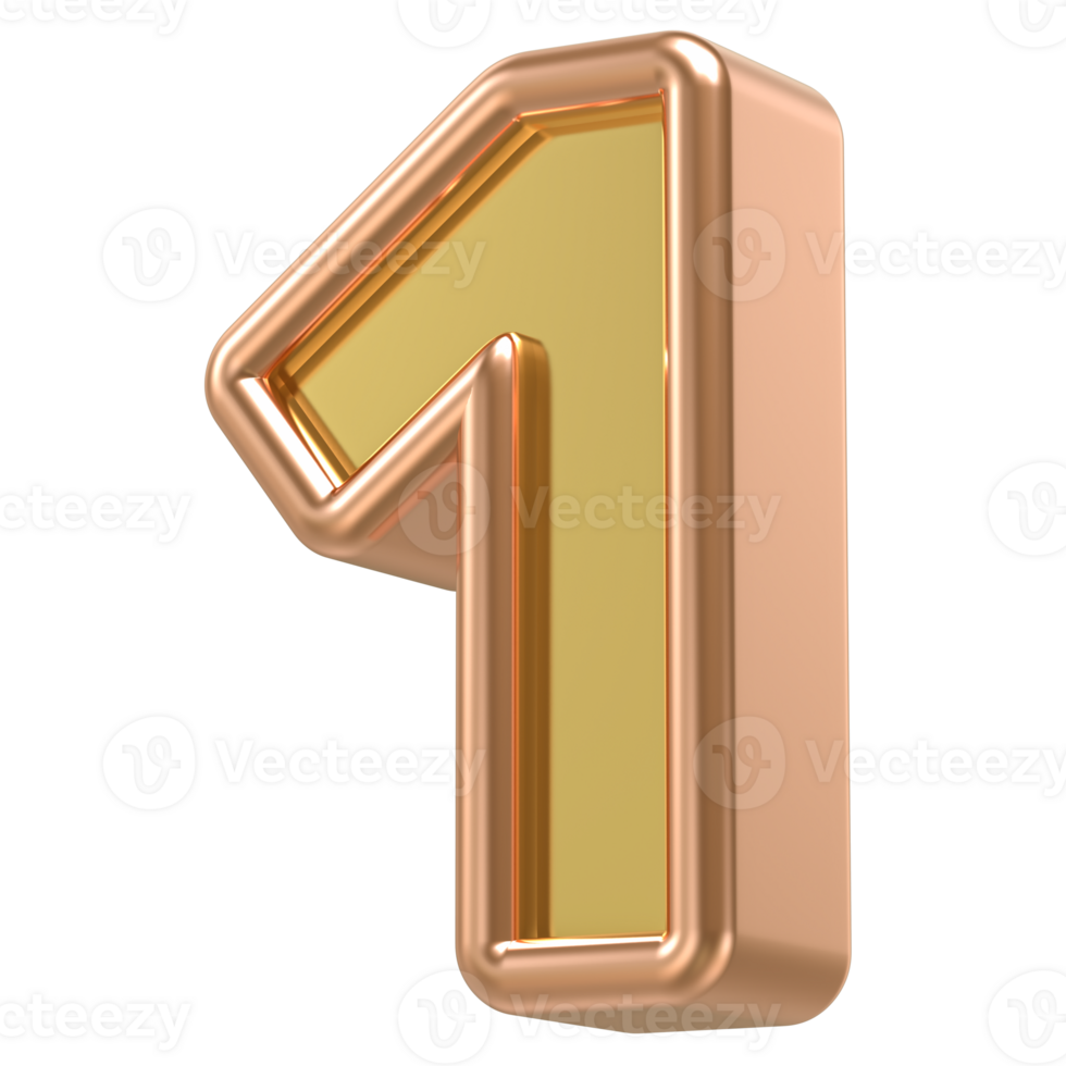 1 Rose Gold With Gold Number 3D png