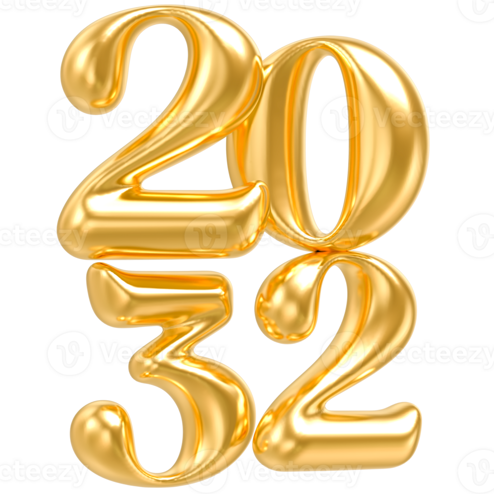 Happy New Year 2032 gold number balloons isolated png