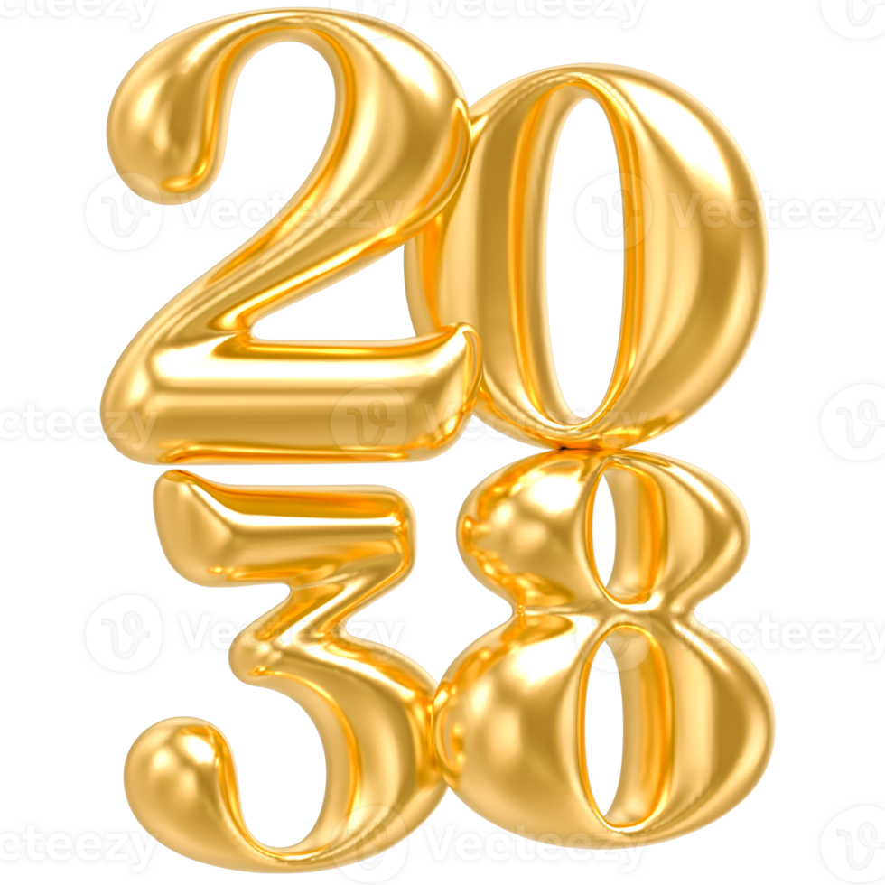 Happy New Year 2038 gold number balloons isolated png