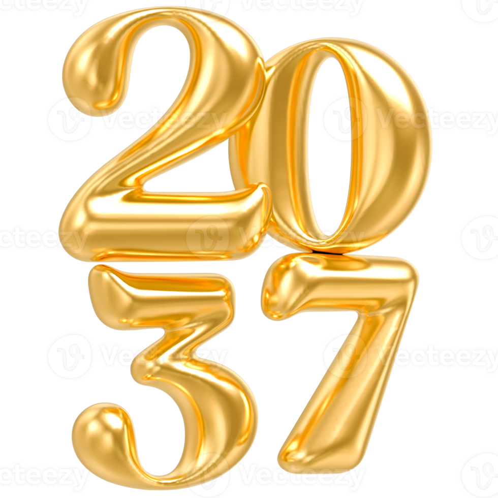 Happy New Year 2037gold number balloons isolated png