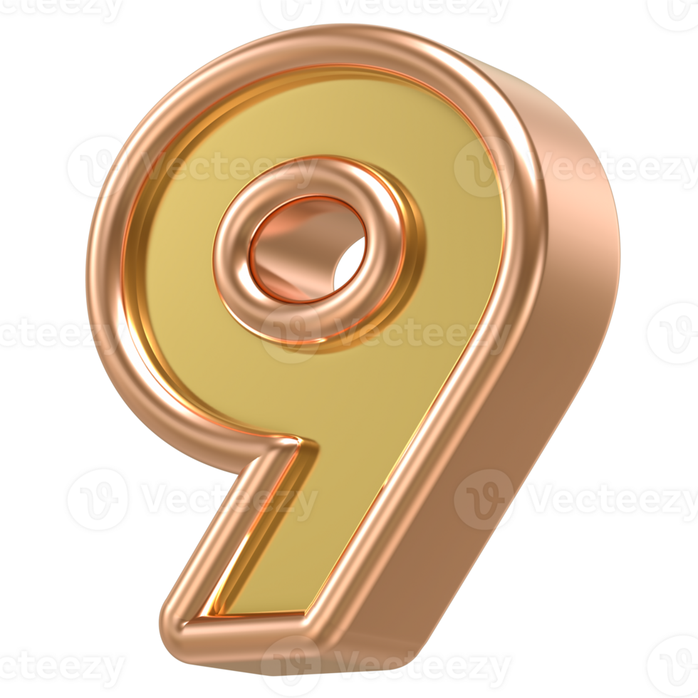 9 Rose Gold With Gold Number 3D png