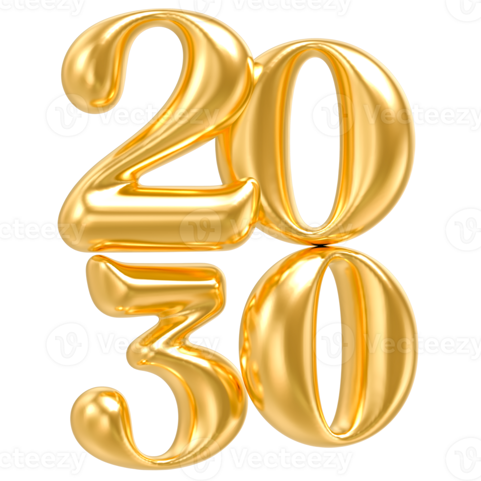 Happy New Year 2030 gold number balloons isolated png