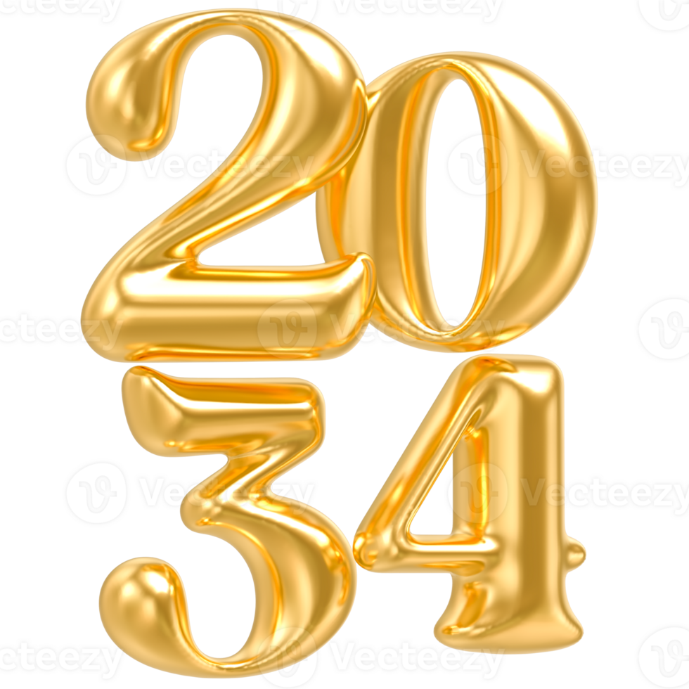 Happy New Year 2034 gold number balloons isolated png