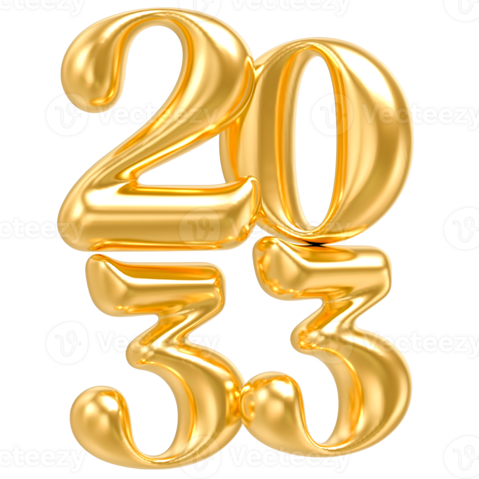 Happy New Year 2033 gold number balloons isolated png
