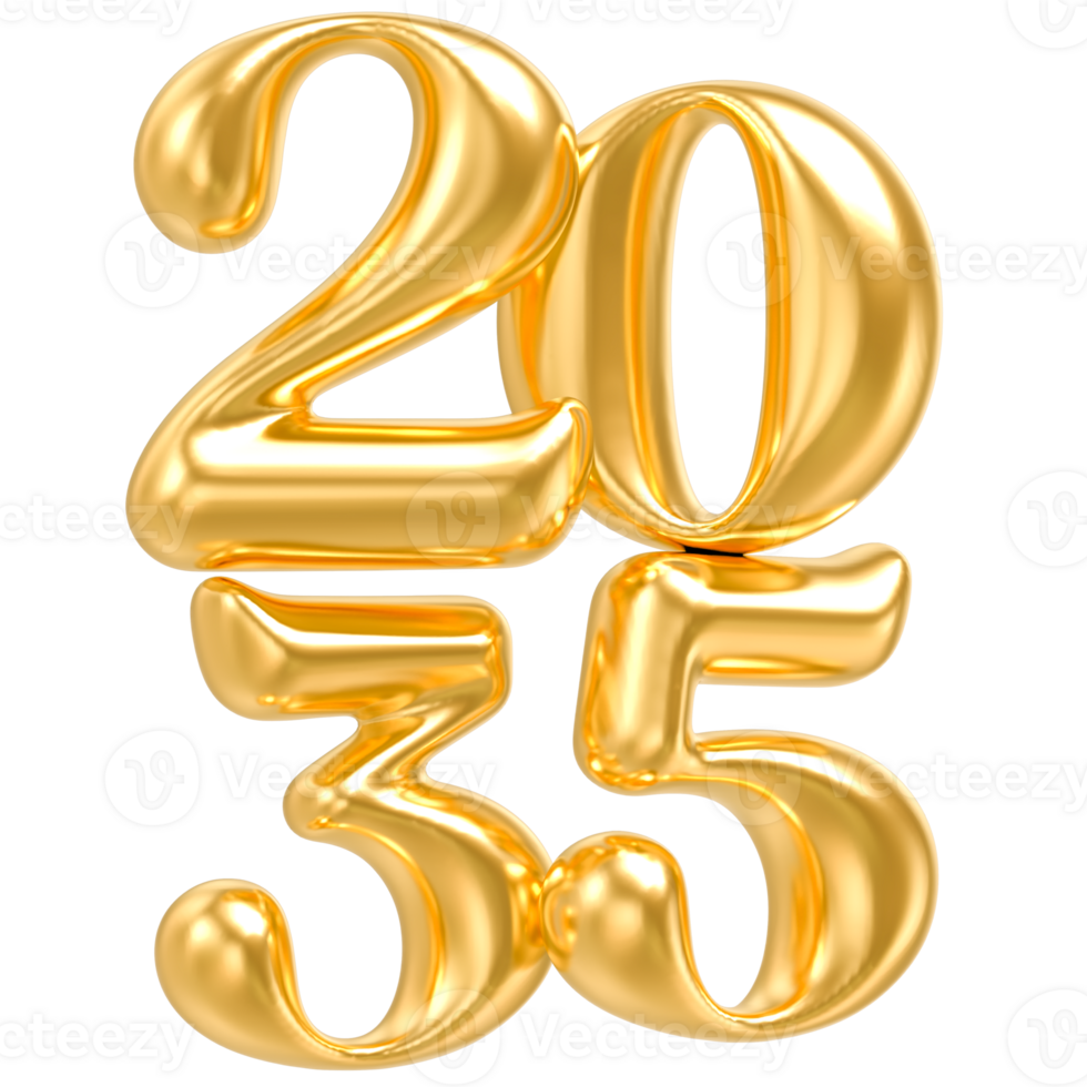 Happy New Year 2035 gold number balloons isolated png