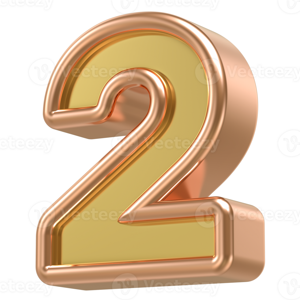 2 Rose Gold With Gold Number 3D png