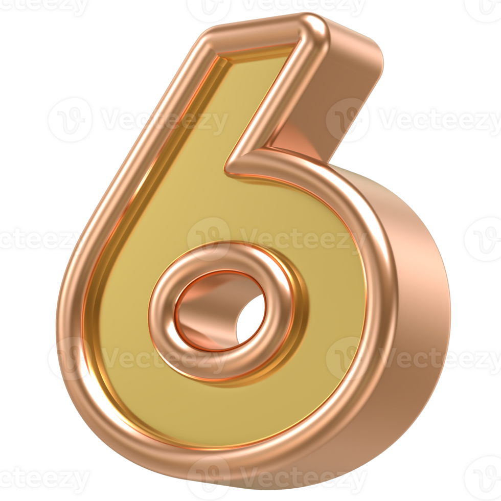6 Rose Gold With Gold Number 3D png