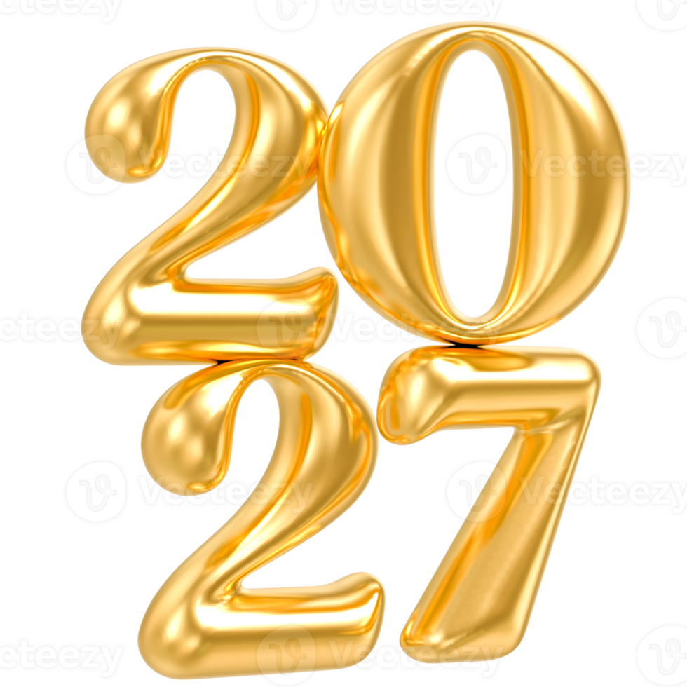 Happy New Year 2027 gold number balloons isolated png