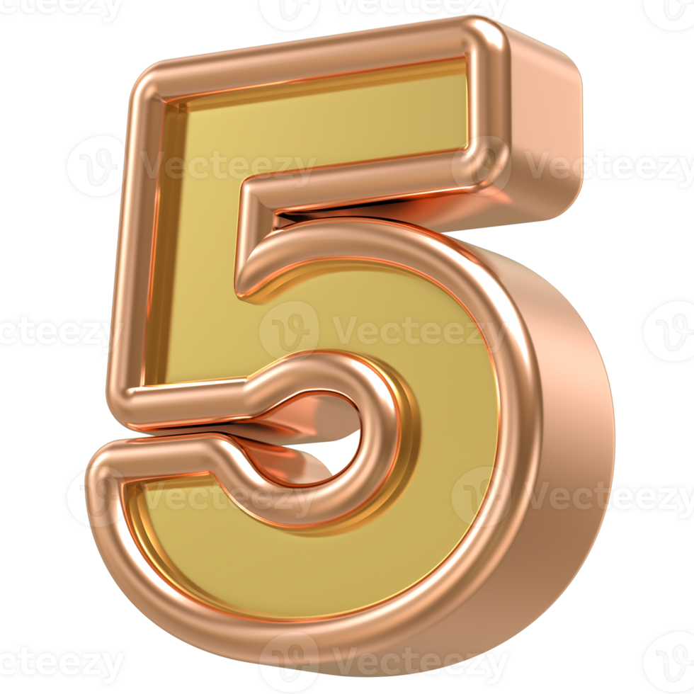 5 Rose Gold With Gold Number 3D png