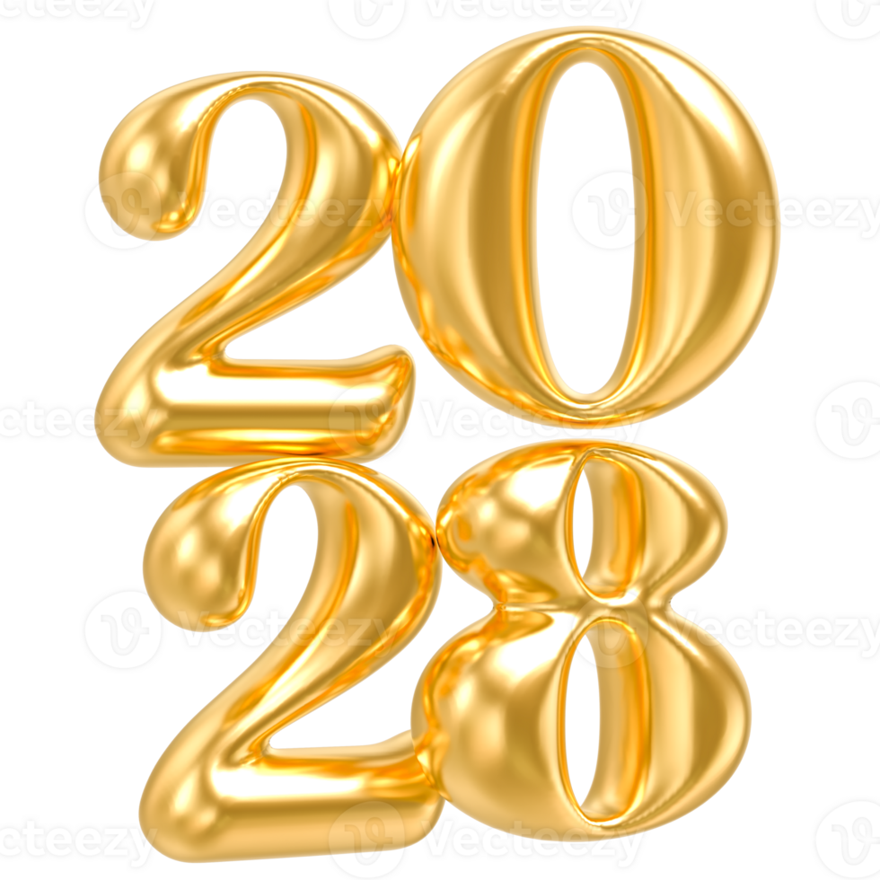 Happy New Year 2028 gold number balloons isolated png