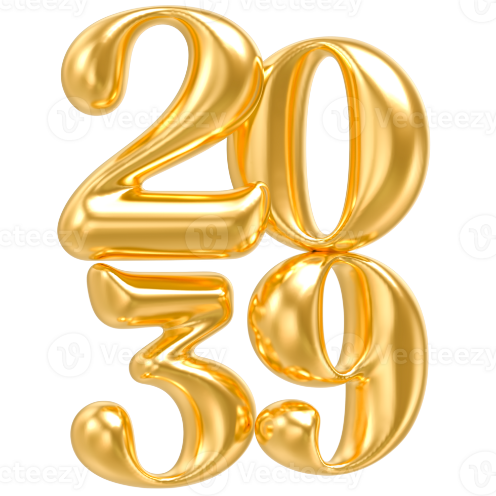 Happy New Year 2039 gold number balloons isolated png