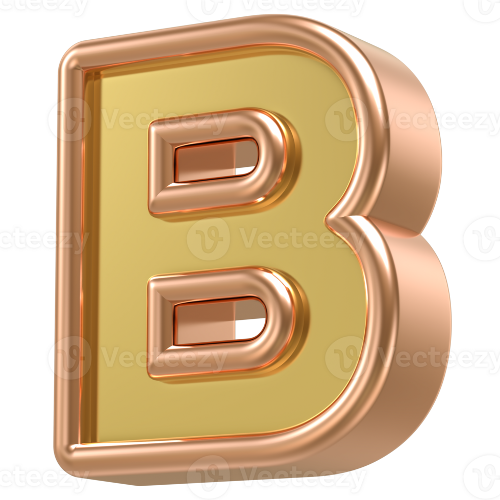 B Rose Gold With Gold Font 3D png