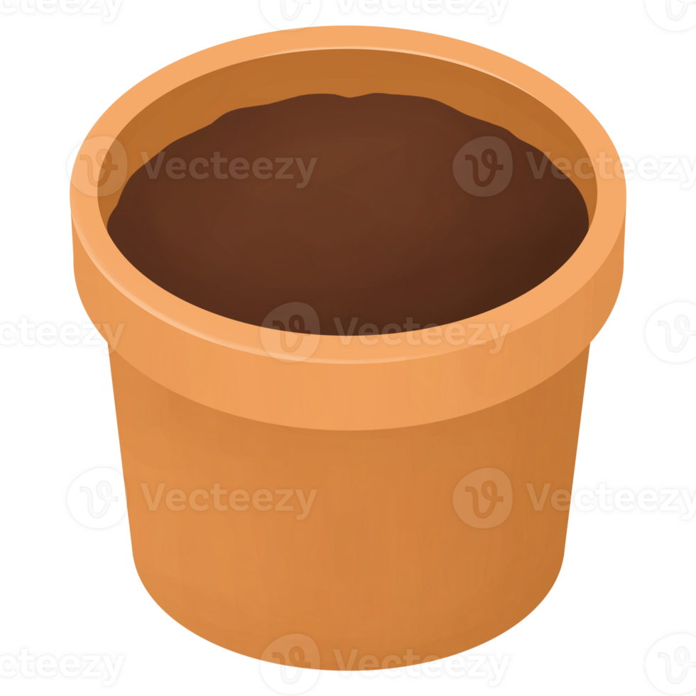 Plant pot with soil cartoon isometric png