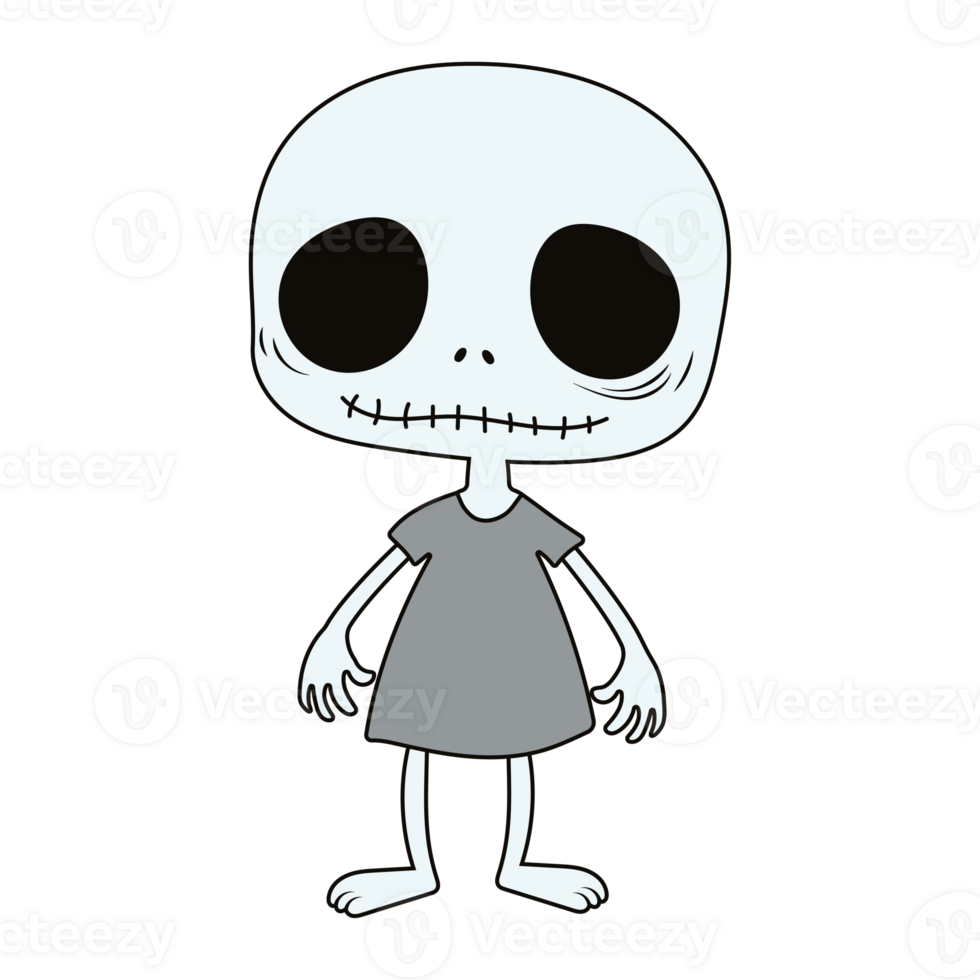 Funny cartoon skeleton. Smiling cute skeleton in clothes. Youth print on t-shirt png
