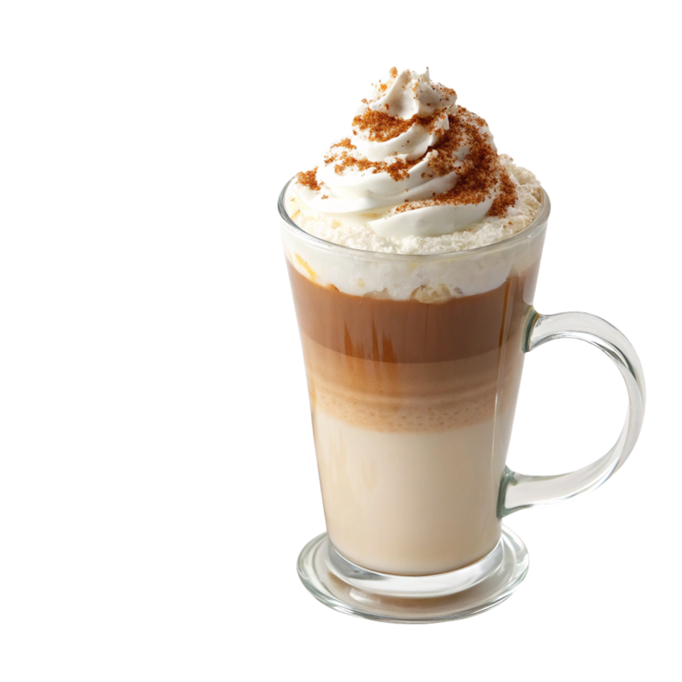 Delicious Layered Latte Coffee Drink with Whipped Cream png