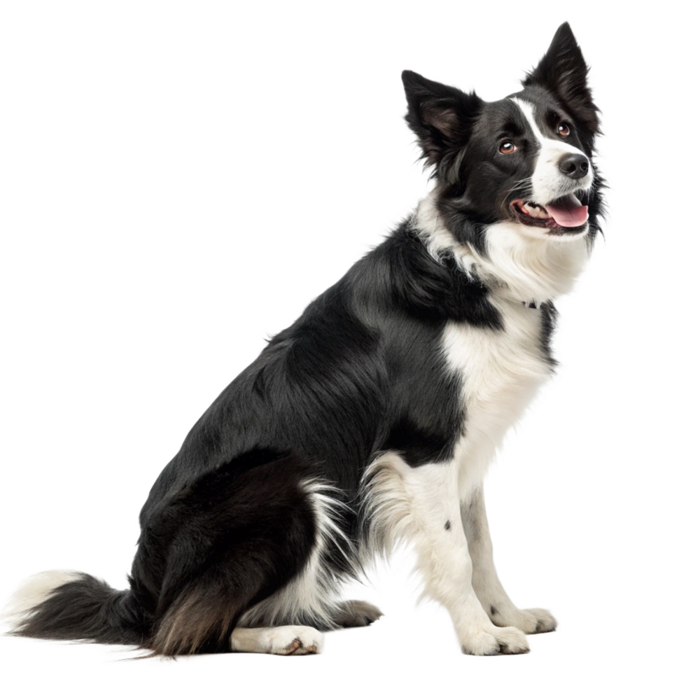 Adorable Border Collie Dog Sitting, Studio Shot, Black and White, Pet Photography png