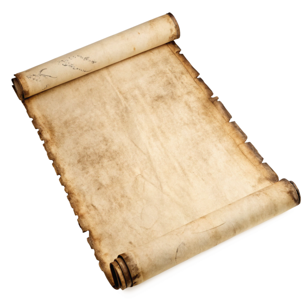 Ancient Parchment Scroll, Aged Paper Roll, Vintage Manuscript Texture Background png