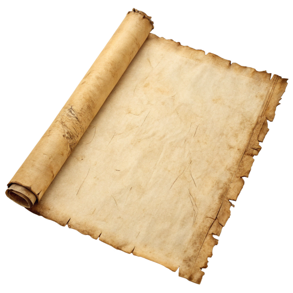 Antique Rolled Parchment Paper Scroll, Aged Texture, Blank Template, Vintage Design png