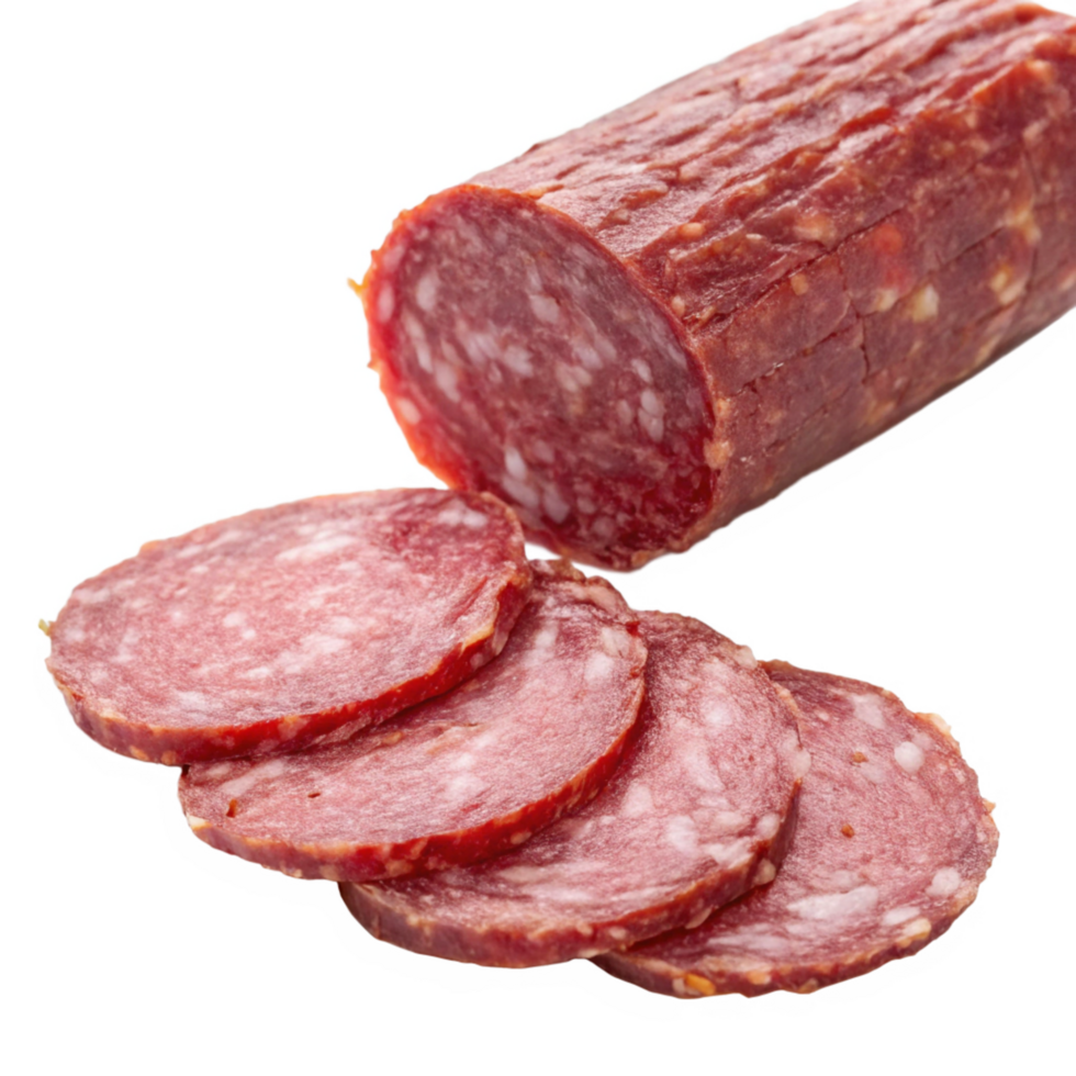 Delicious Salami Slices Close-up of Smoked Sausage Ready to Eat png