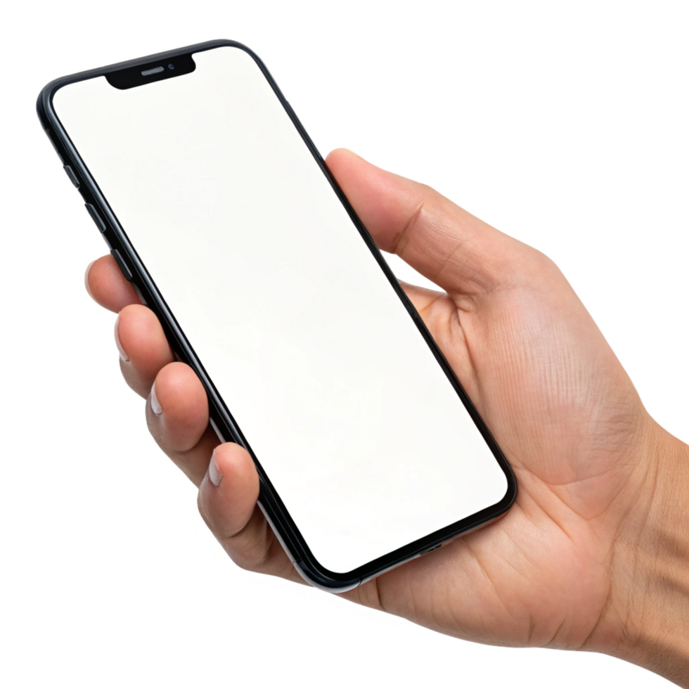 Hand Holding Smartphone with Blank Screen Mobile App Mockup png