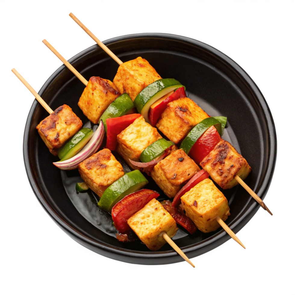 Delicious Grilled Paneer Tikka Skewers with Peppers and Zucchini png