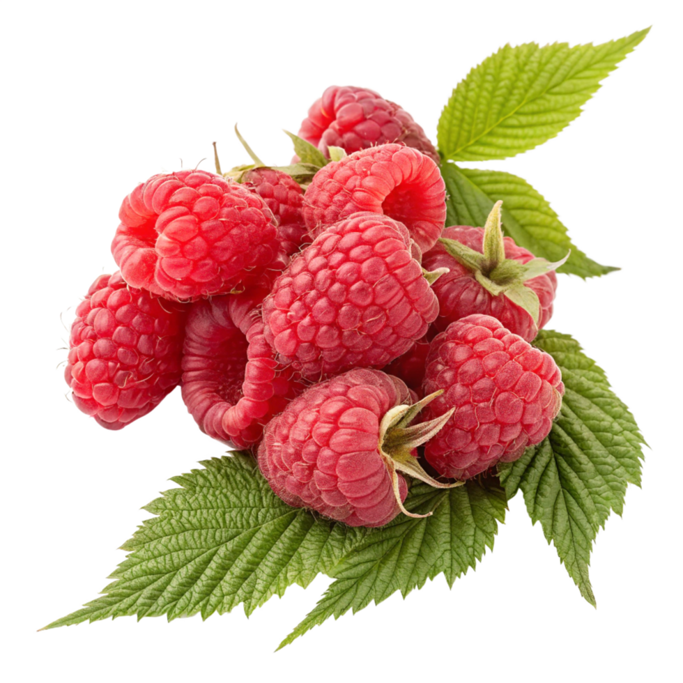Fresh Raspberries with Green Leaves High-Resolution Food Photography png
