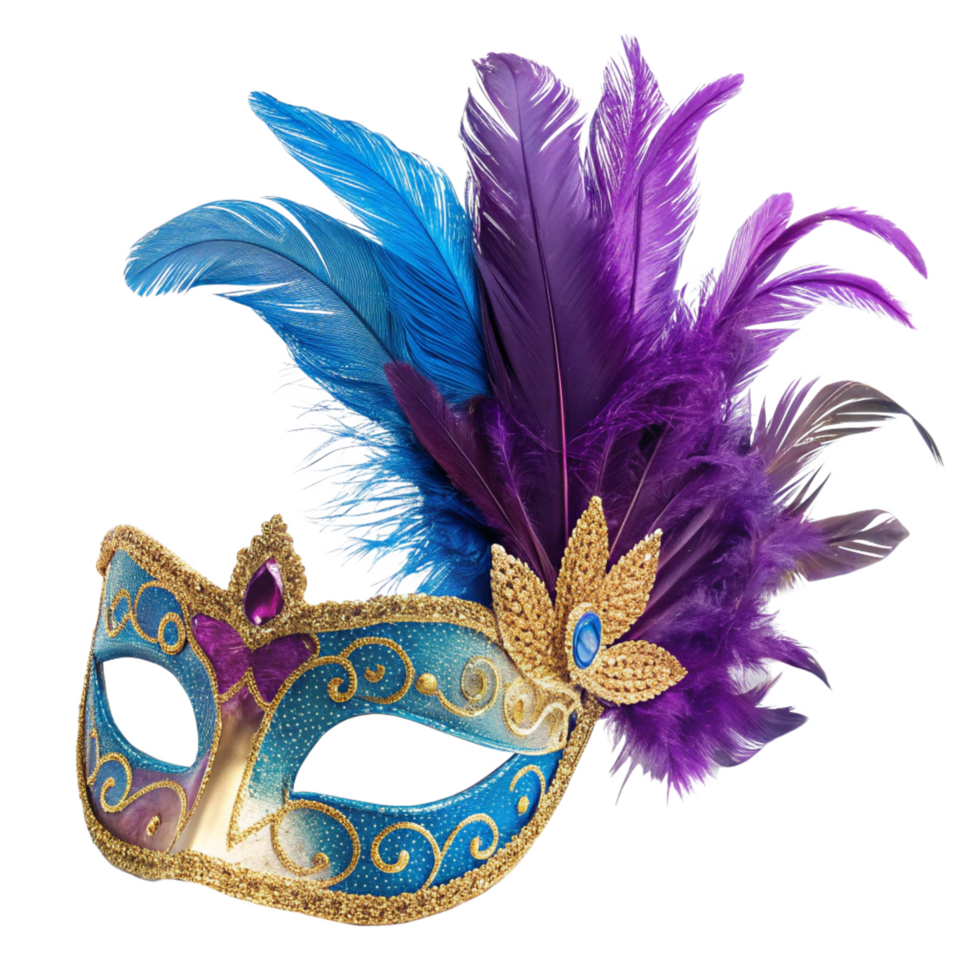 Elegant Blue and Purple Carnival Mask with Feathers for Party Decoration png