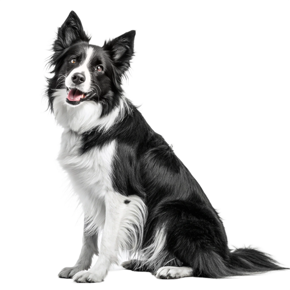 Happy Border Collie Dog Studio Portrait, Black and White Pet Photography png
