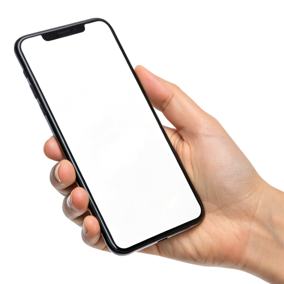 Hand Holding Smartphone with Blank Screen Mockup Modern Mobile Device png