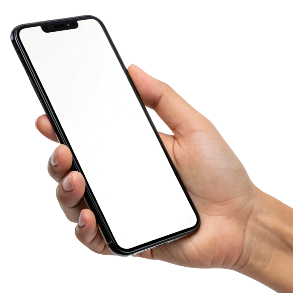 Hand Holding Smartphone with Blank Screen Mockup Modern Mobile Technology png