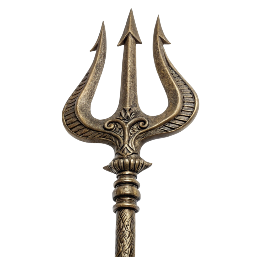 Ornate Bronze Trident Mythological Weapon, God Poseidon's Spear, Ancient Greek Design png