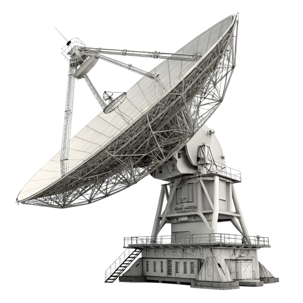 Powerful Satellite Dish Antenna 3D Render of Radio Telescope for Communication png