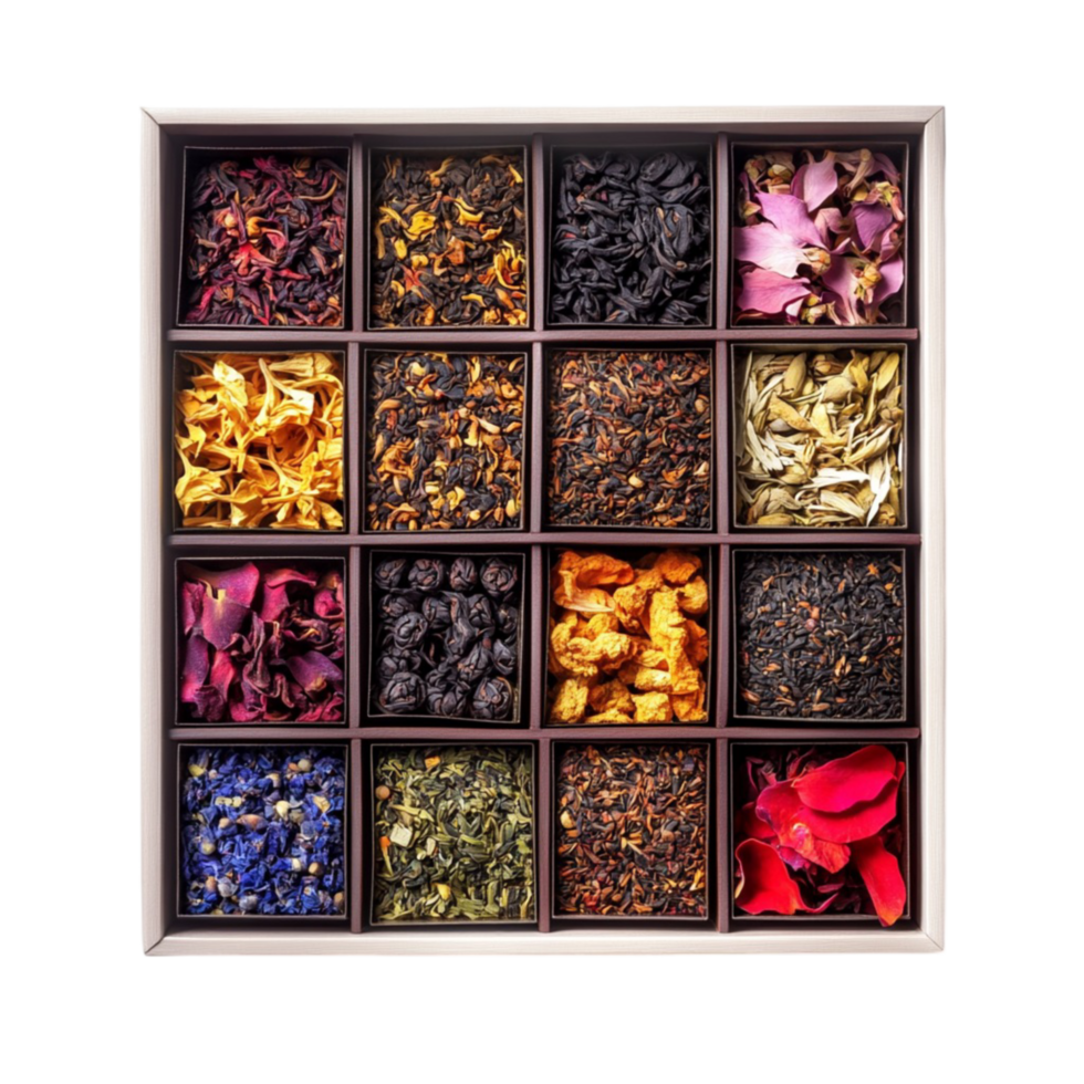 Elegant Spice Box with Assorted Exotic Spices on Transparent Background png