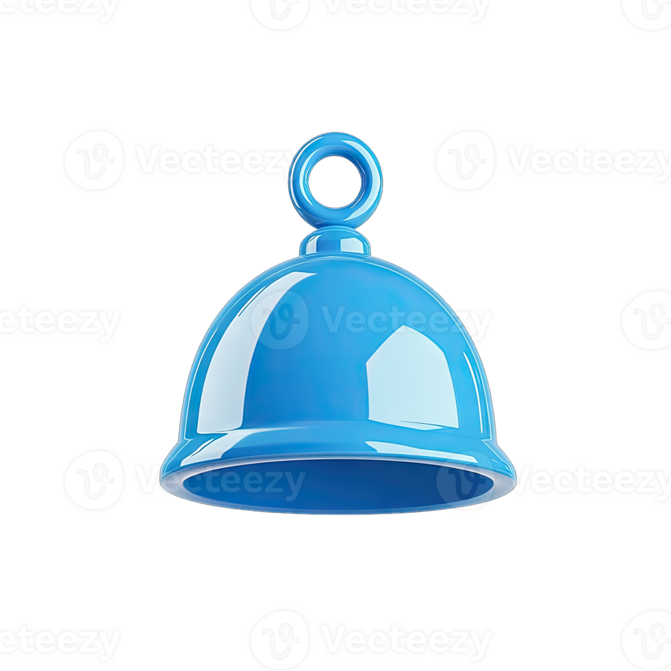 A glossy blue bell with a circular handle on a in a studio shot rendering transparent background png
