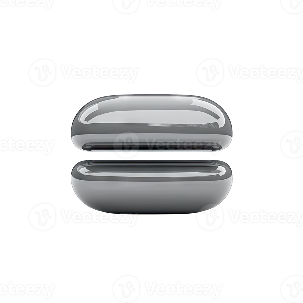 Two glossy gray objects stacked with space between them on a plain studio shot transparent background png