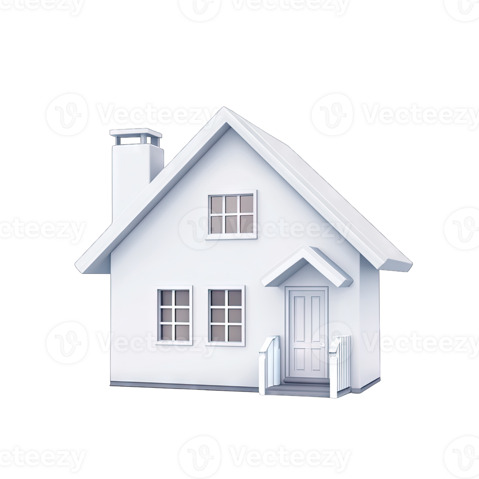 A minimalist white house with a chimney and two windows isolated on a in a studio transparent background png