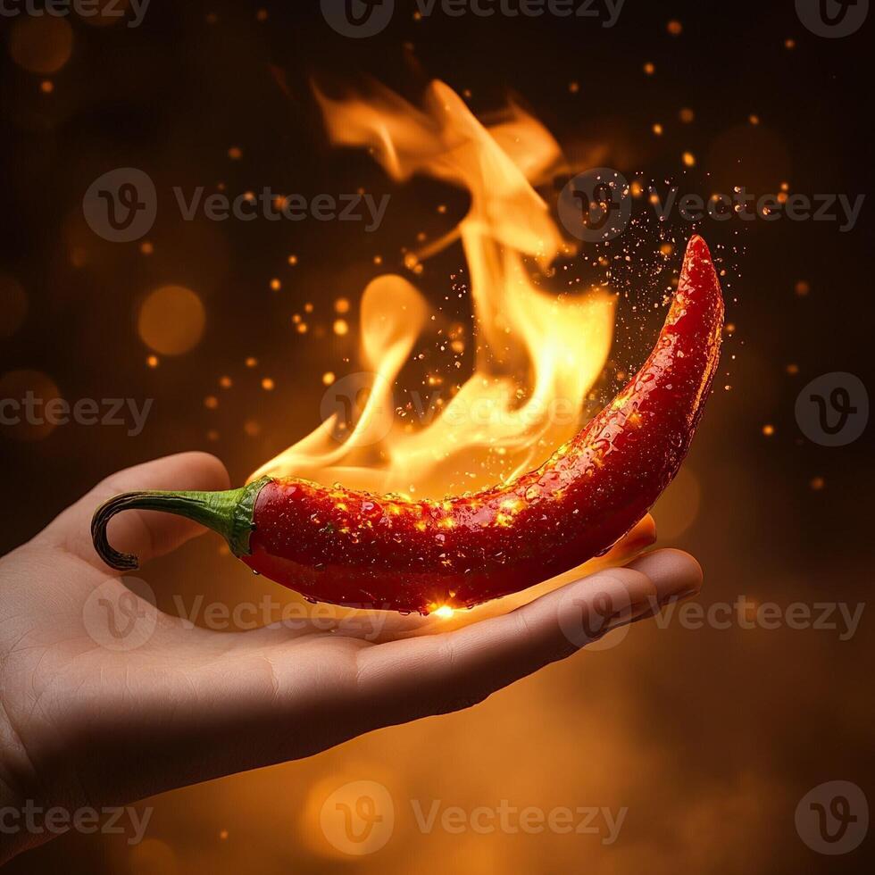 Fiery Red Chili Pepper in Hand photo