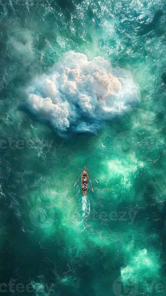 Surreal Boat Journey Under a Floating Cloud photo