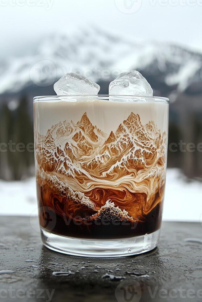 Iced Coffee with Mountain-Like Milk Swirls photo