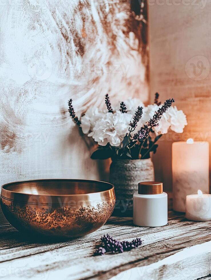 Serene Spa Setting with Lavender and Candles photo