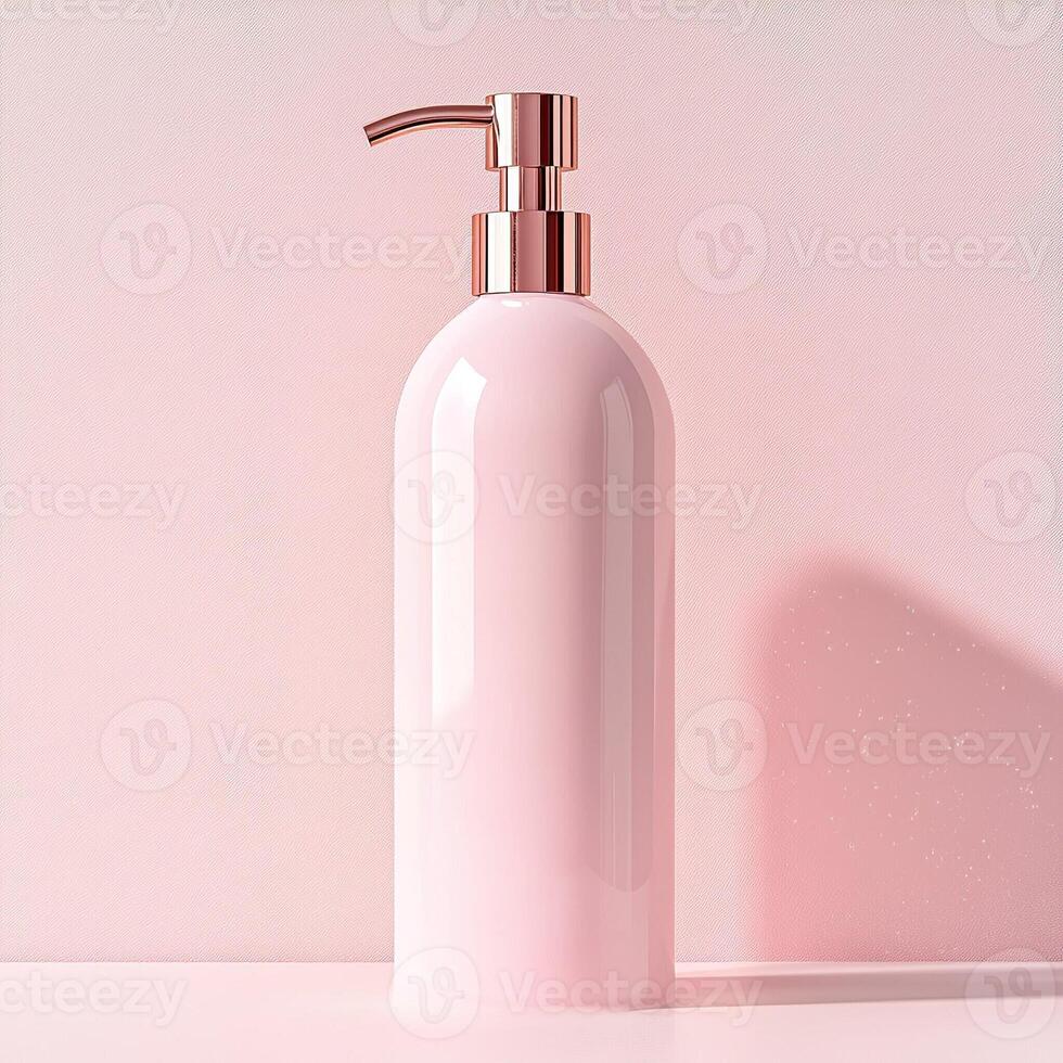 Elegant Pink Lotion Dispenser with Metallic Pump photo