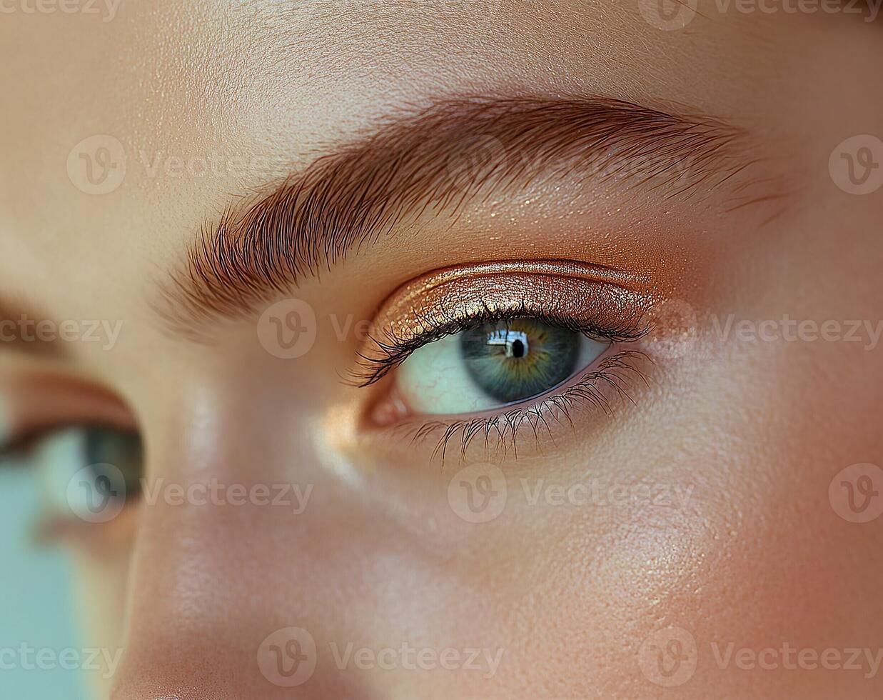 close up of a woman's eyes with a light brown eye shadow photo