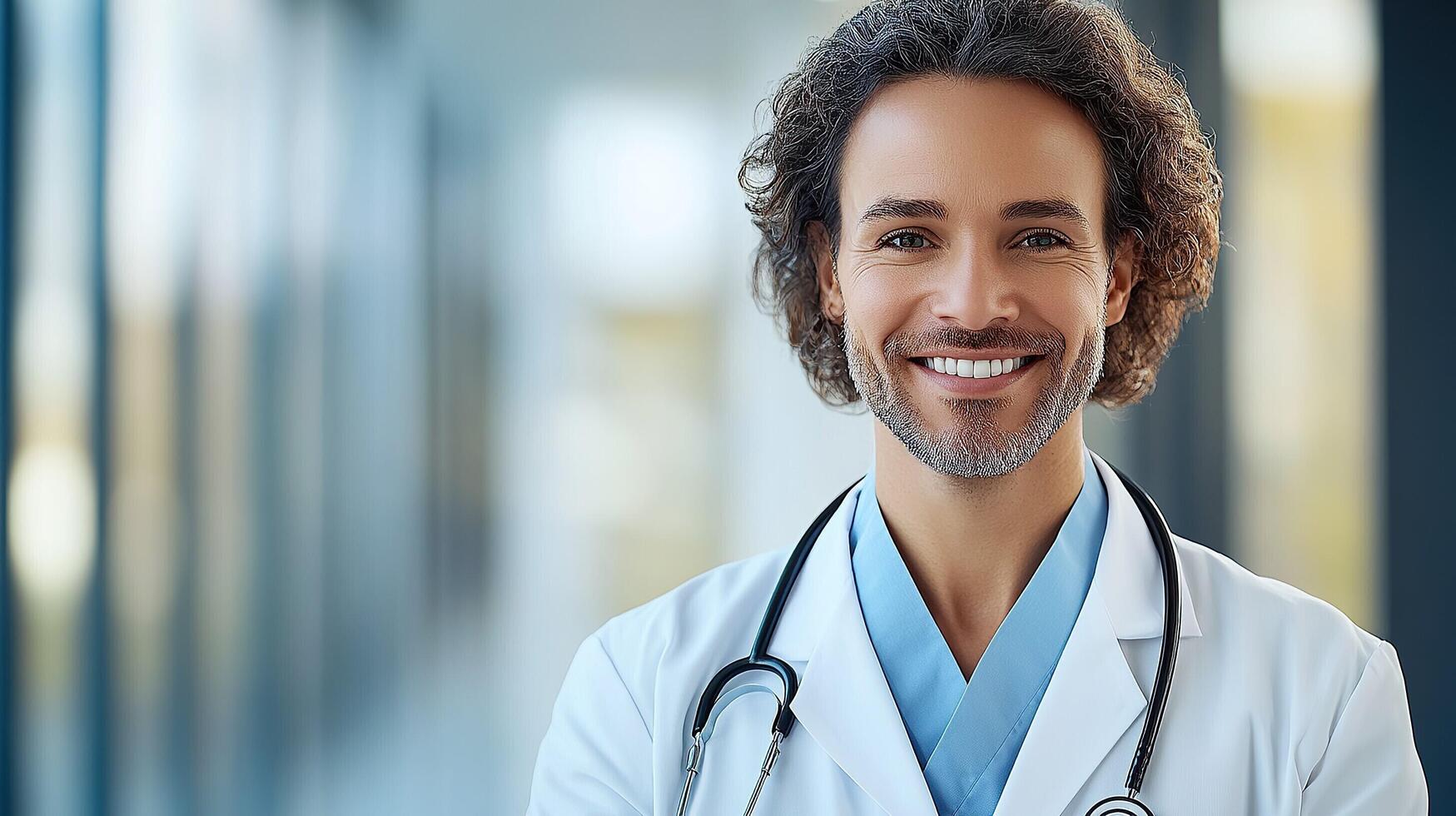 a smiling male doctor in a white coat photo