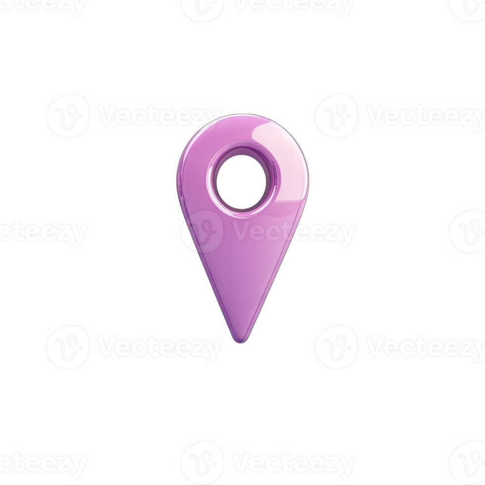 A glossy lavender map pin with a circular cutout on a in a studio shot render transparent background png